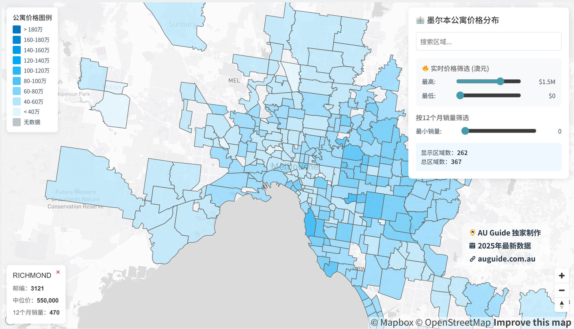 墨尔本公寓房价地图2025 - AU Guide市场分析CBD东区东南区投资热点