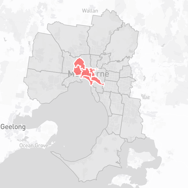 墨尔本内城区区域位置图